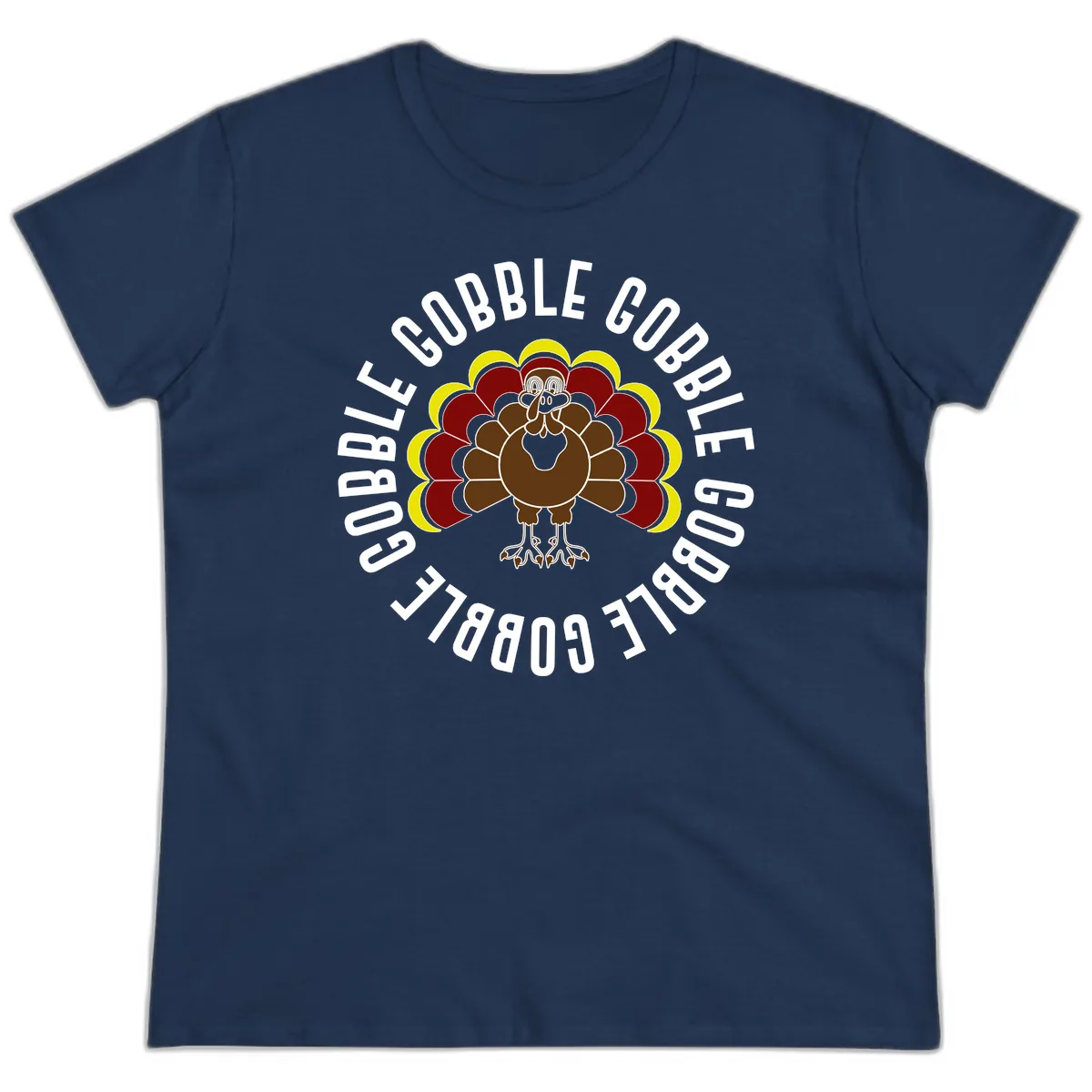 Gobble Gobble Turkey Thanksgiving Ladies Tee in Navy