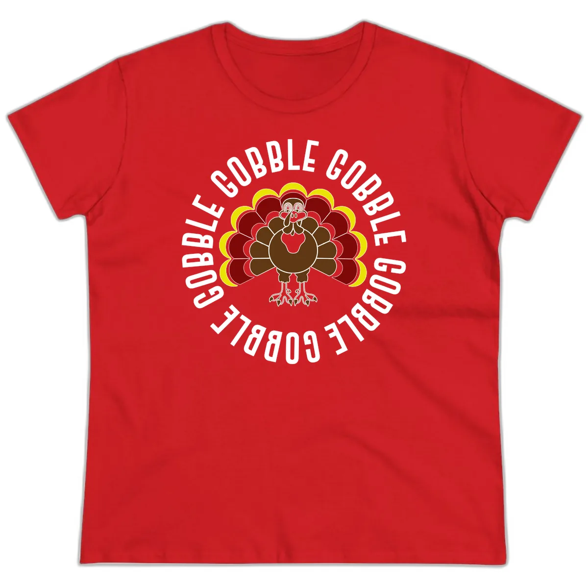 Gobble Gobble Turkey Thanksgiving Ladies Tee in Red