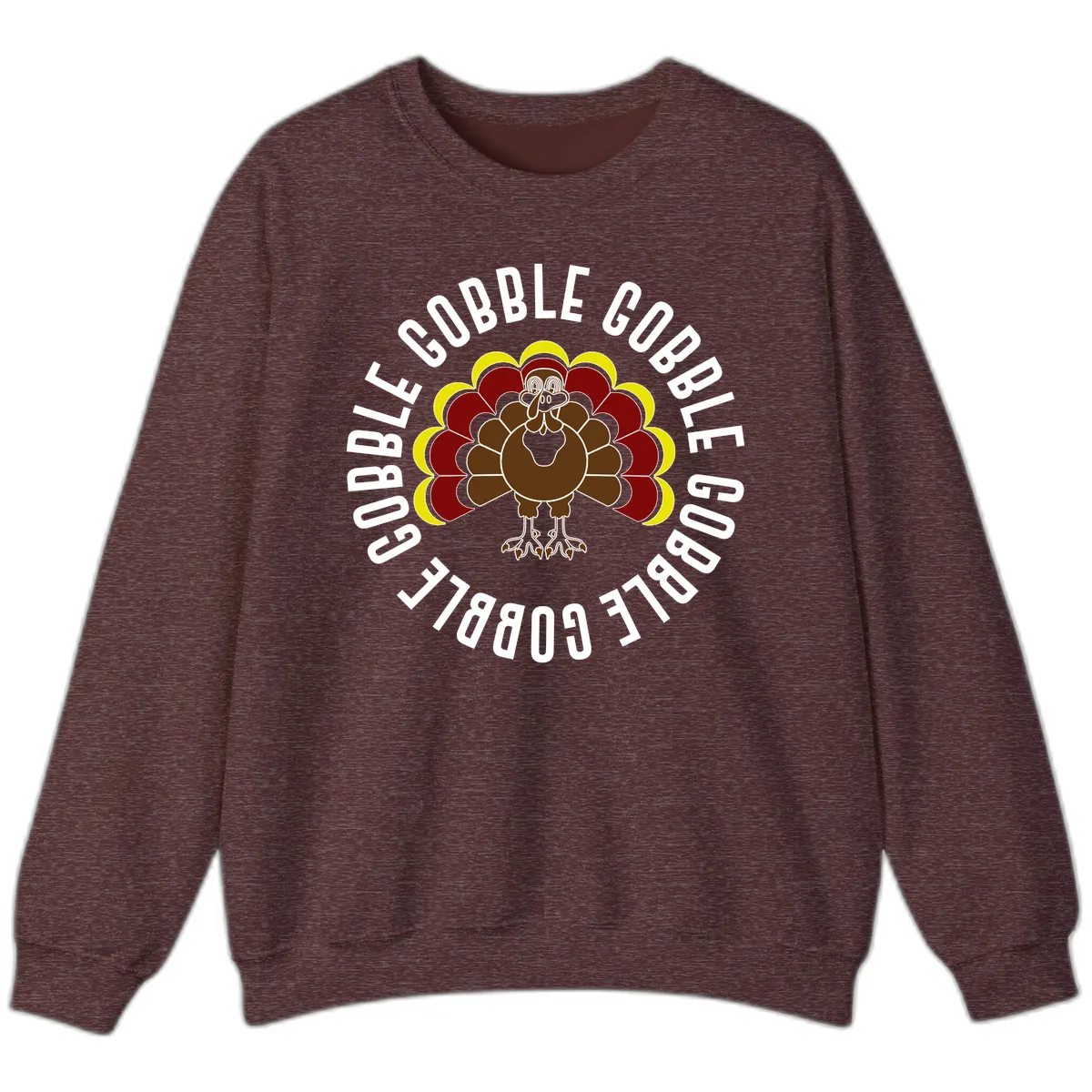 Gobble Gobble Turkey Thanksgiving Sweatshirt in Heather Sport Dark Maroon