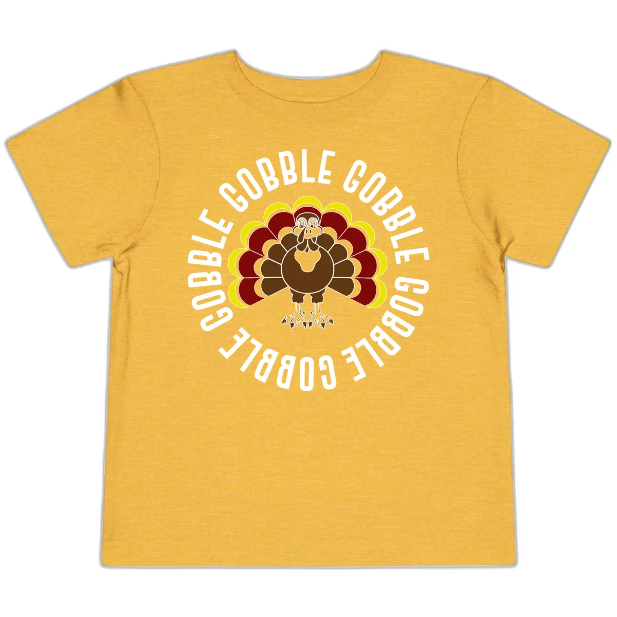 Gobble Gobble Turkey Thanksgiving Toddler T-Shirt in Heather Yellow Gold