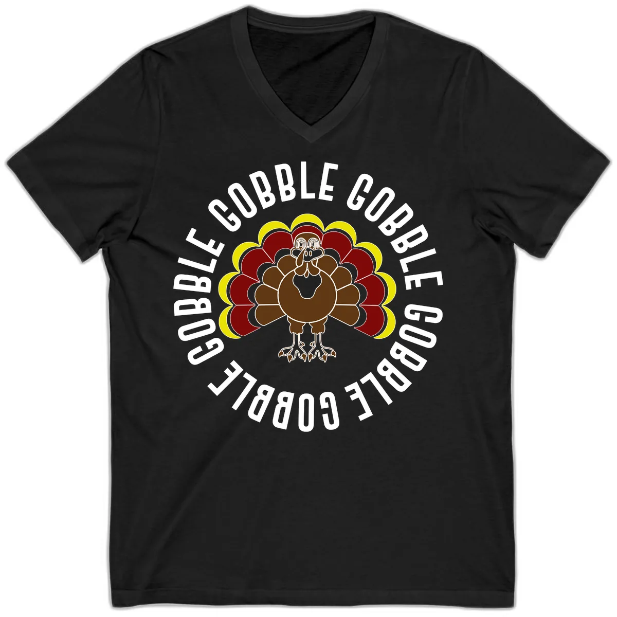 Gobble Gobble Turkey Thanksgiving V-Neck in Black
