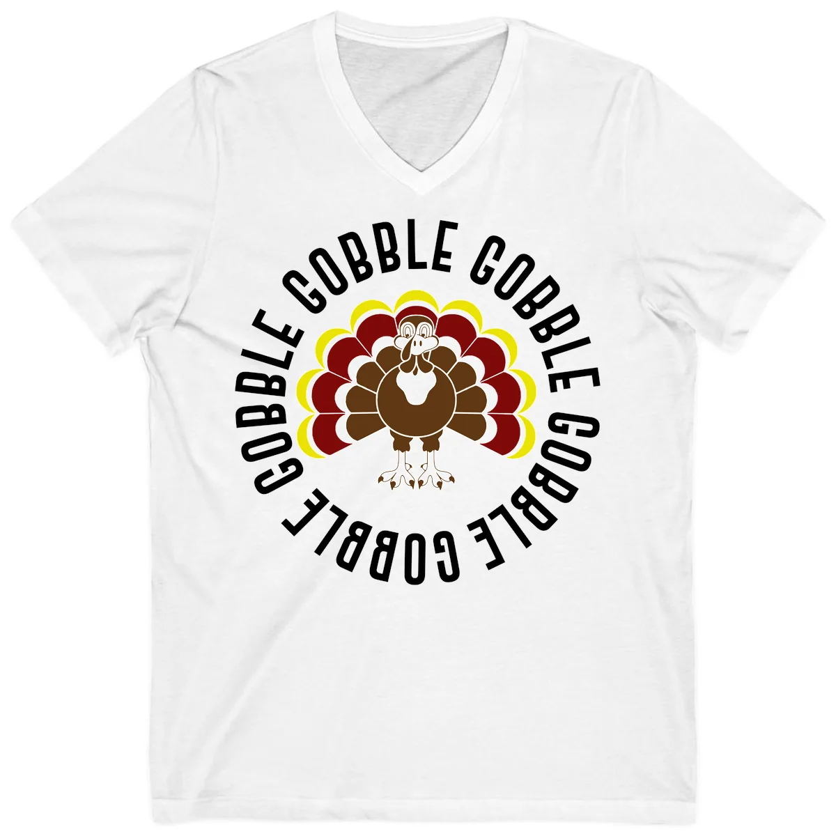 Gobble Gobble Turkey Thanksgiving V-Neck in White