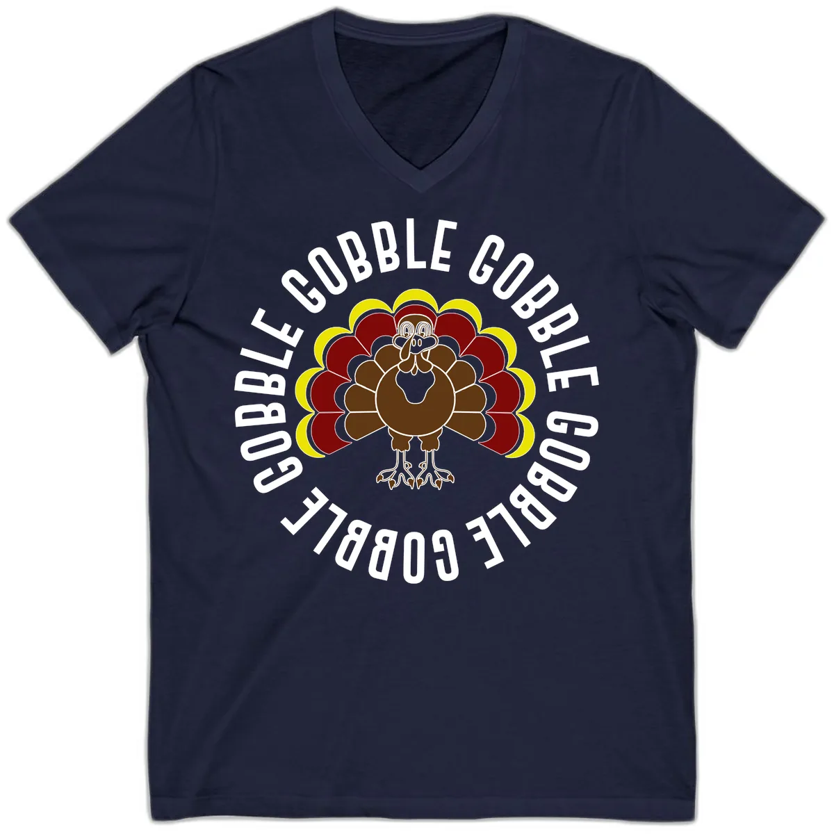 Gobble Gobble Turkey Thanksgiving V-Neck in Navy
