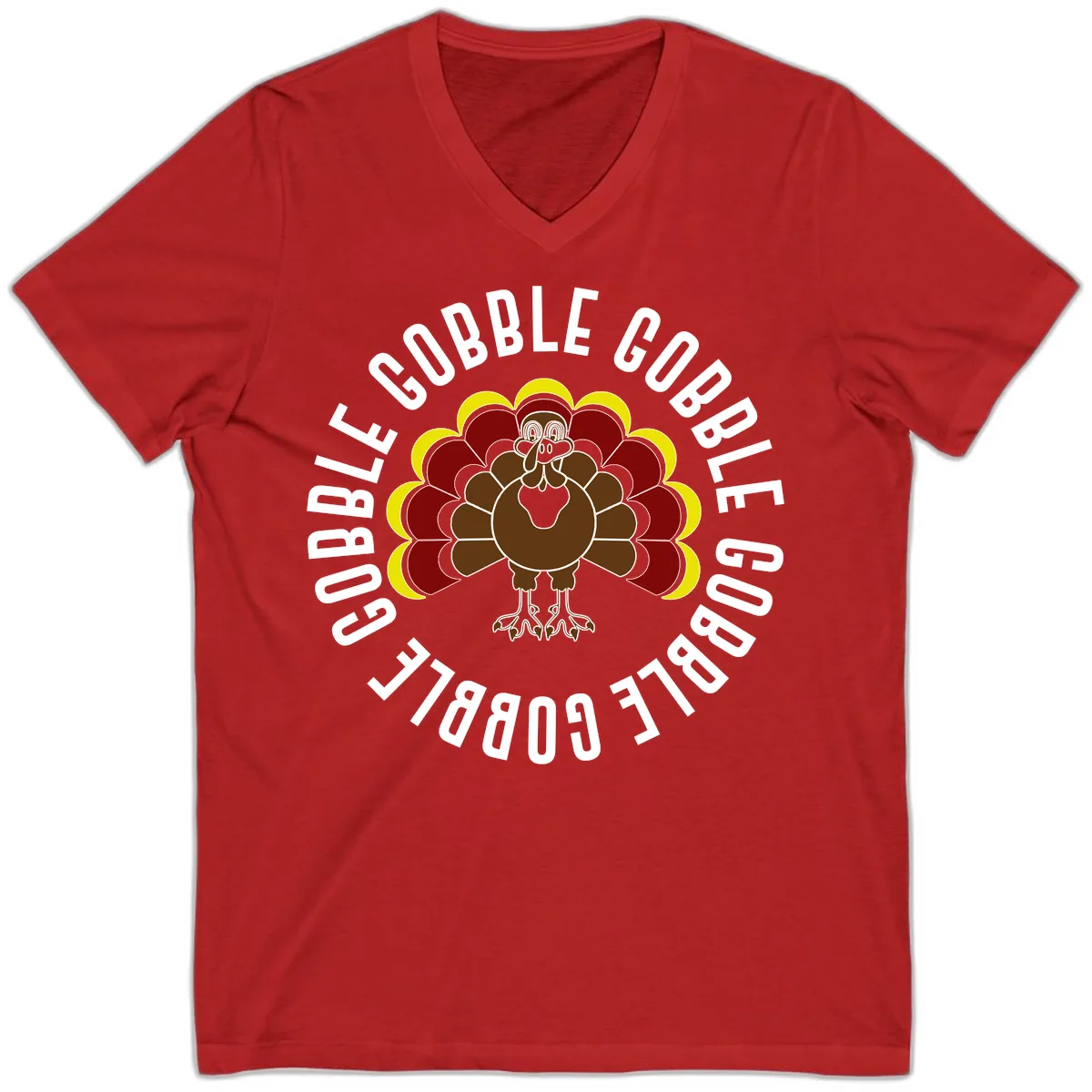 Gobble Gobble Turkey Thanksgiving V-Neck in Red