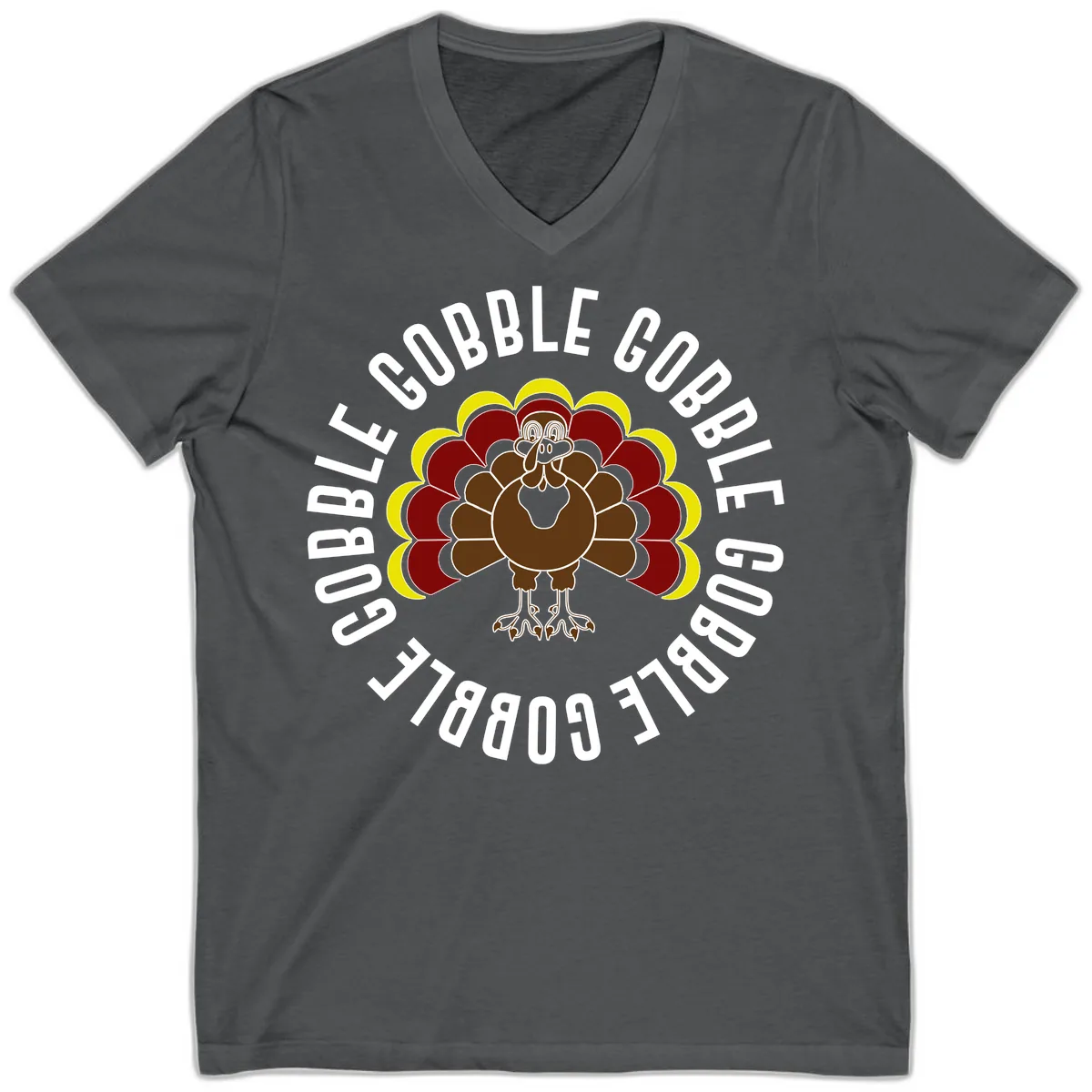 Gobble Gobble Turkey Thanksgiving V-Neck in Asphalt