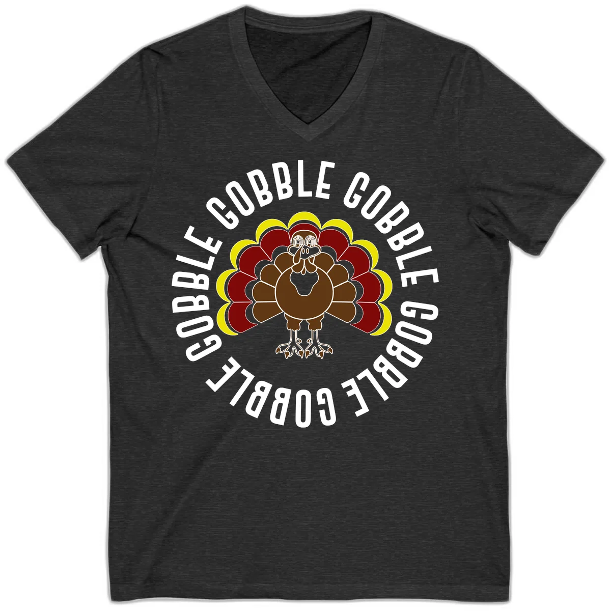 Gobble Gobble Turkey Thanksgiving V-Neck in Dark Grey Heather