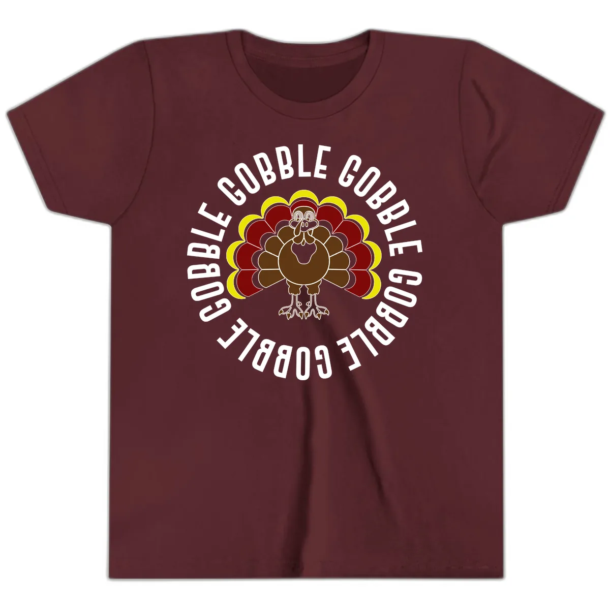 Gobble Gobble Turkey Thanksgiving Youth T-Shirt in Maroon