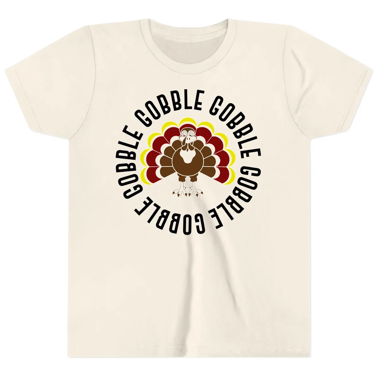 Gobble Gobble Turkey Thanksgiving Youth T-Shirt in Natural
