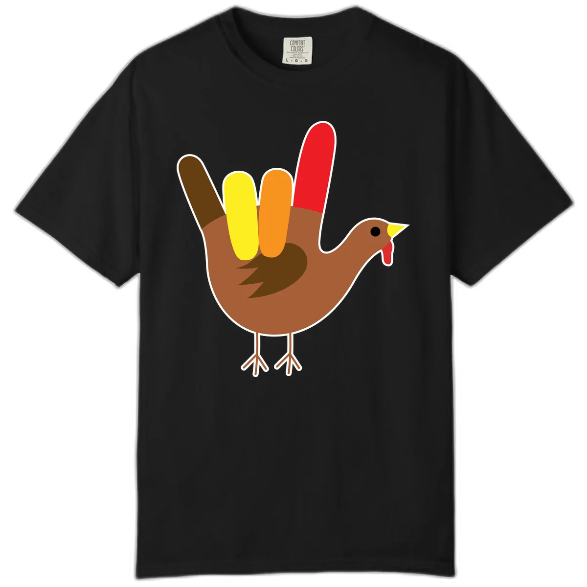 Turkey Hand Sign Thanksgiving Illustration Comfort Color in Black