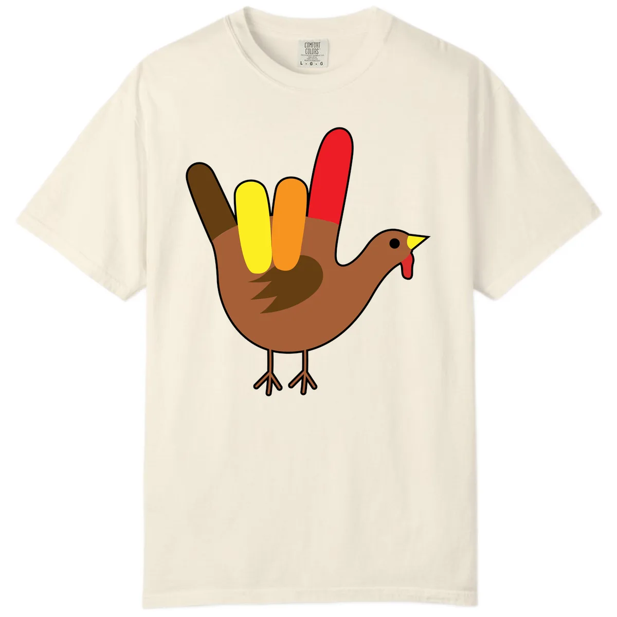 Turkey Hand Sign Thanksgiving Illustration Comfort Color in Ivory