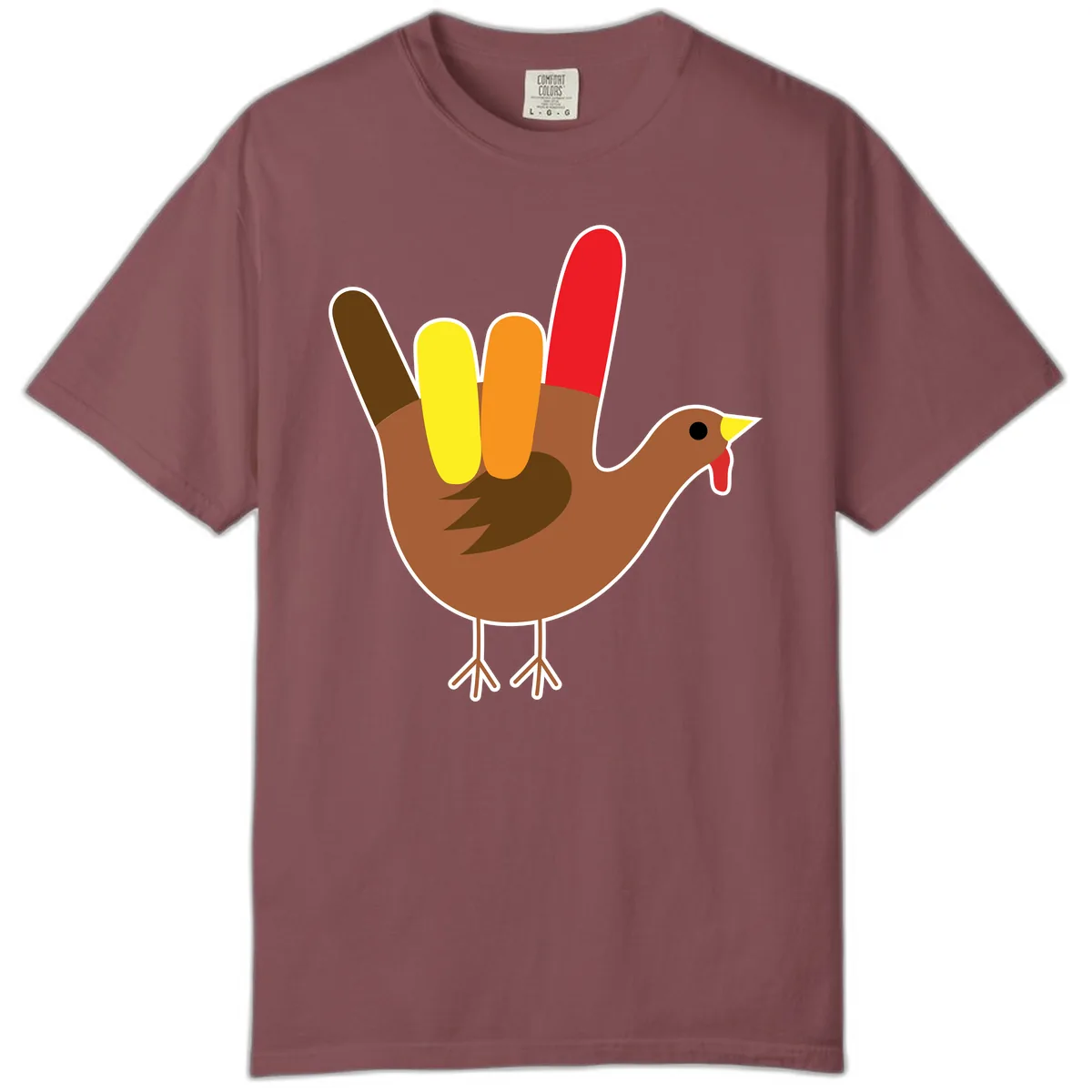 Turkey Hand Sign Thanksgiving Illustration Comfort Color in Brick