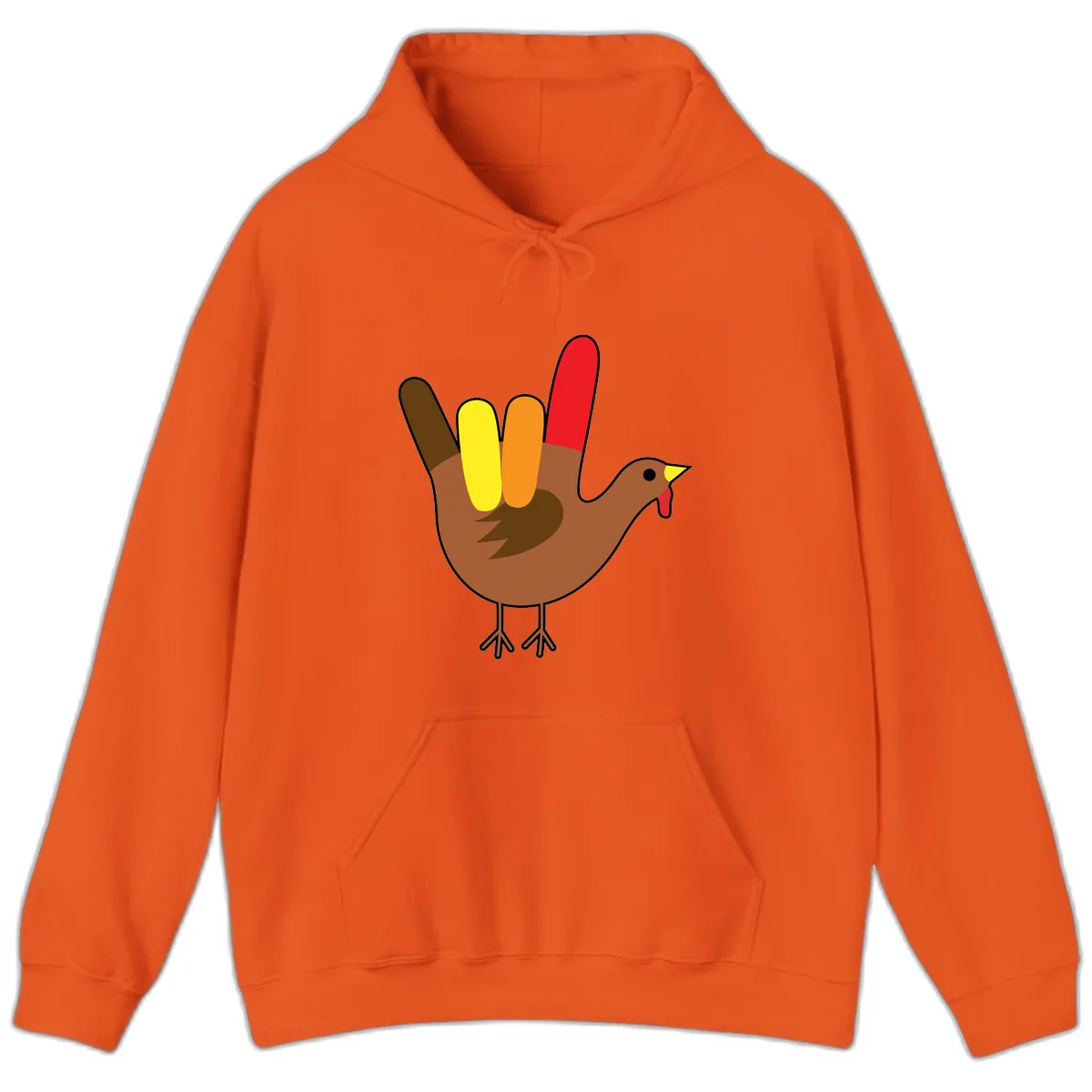 Turkey Hand Sign Thanksgiving Illustration Hoodie in Orange