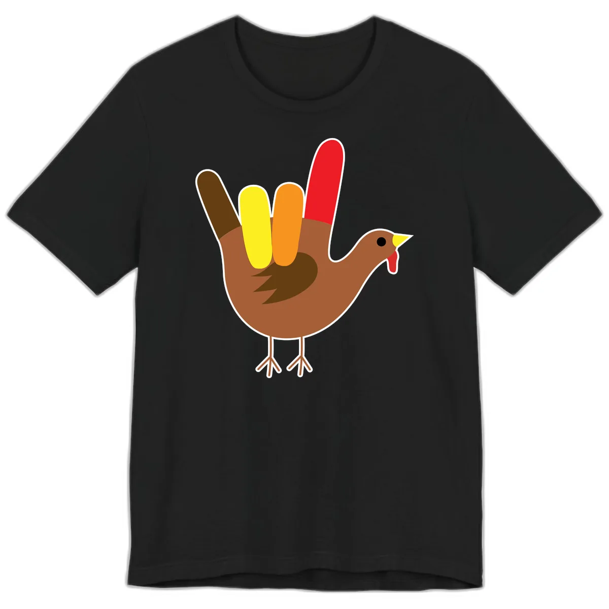 Turkey Hand Sign Thanksgiving Illustration Premium T-Shirt in Black