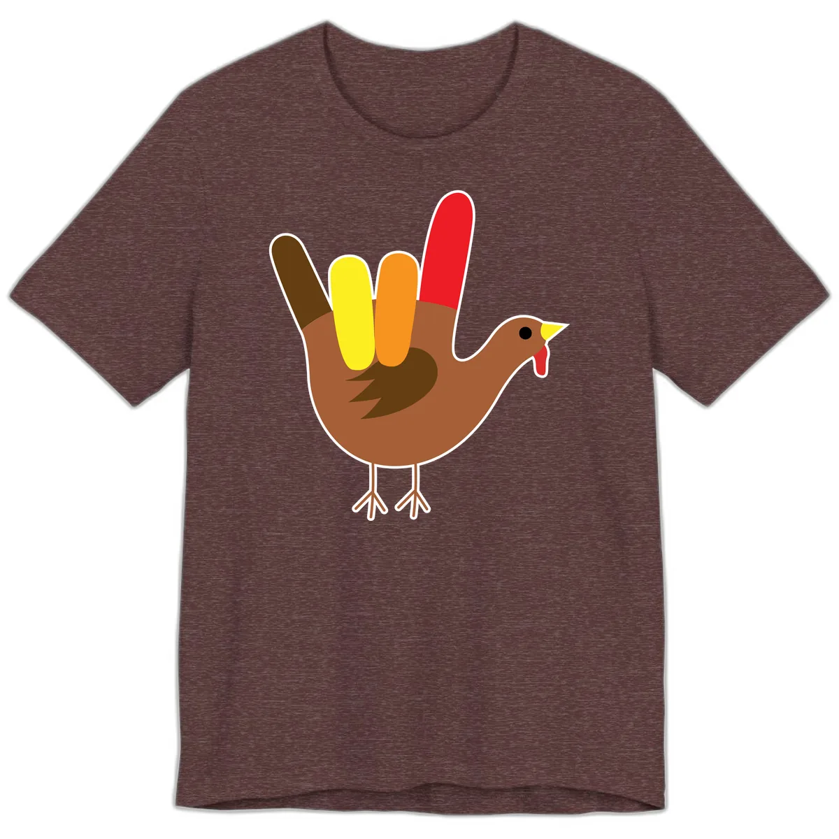 Turkey Hand Sign Thanksgiving Illustration Premium T-Shirt in Heather Maroon