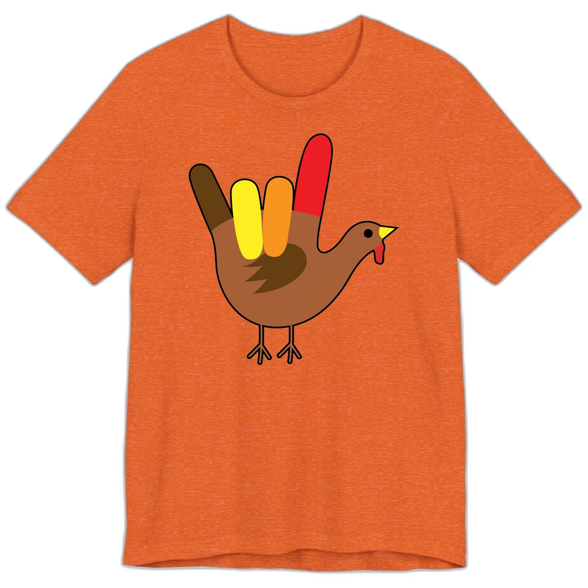 Turkey Hand Sign Thanksgiving Illustration Premium T-Shirt in Heather Orange