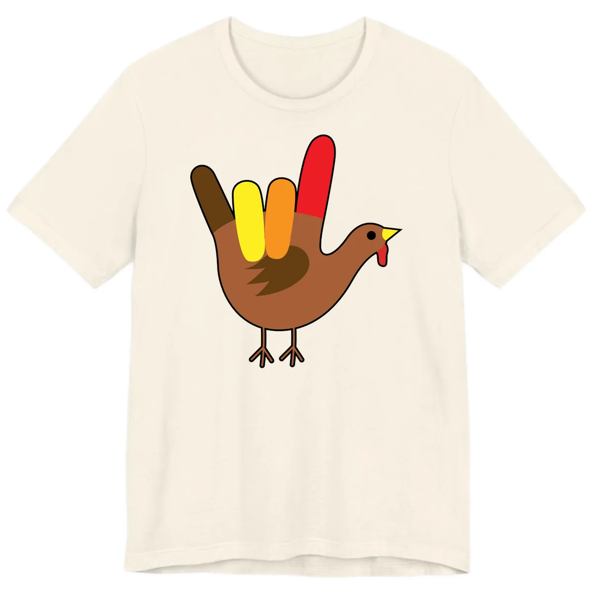 Turkey Hand Sign Thanksgiving Illustration Premium T-Shirt in Natural