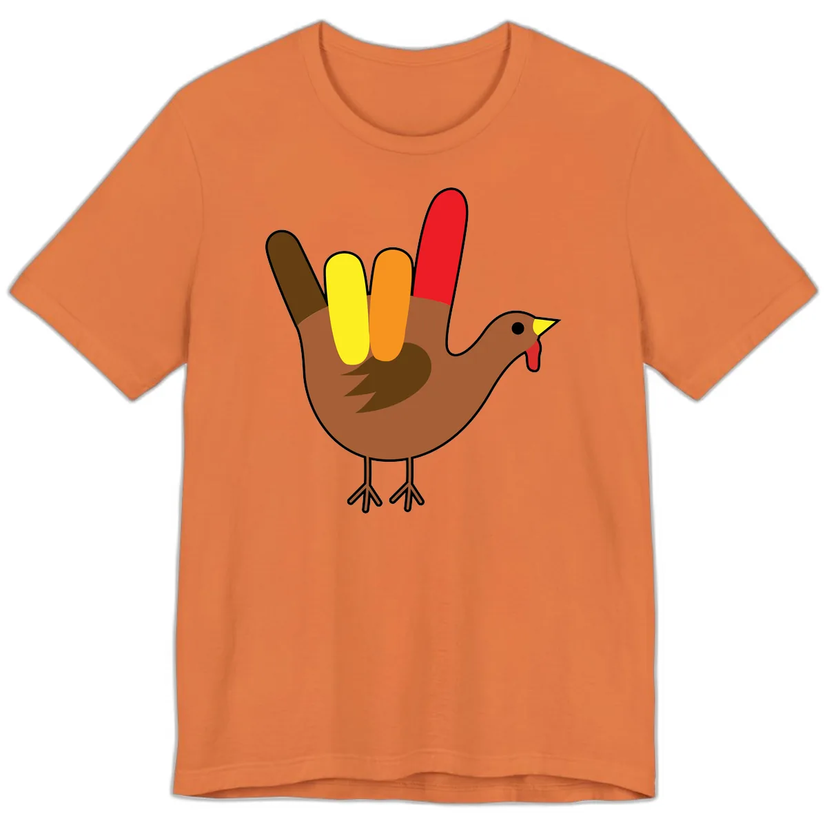 Turkey Hand Sign Thanksgiving Illustration Premium T-Shirt in Burnt Orange