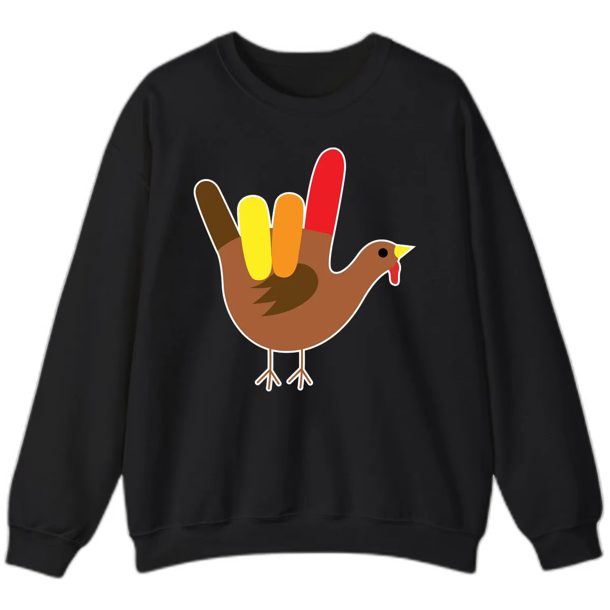Turkey Hand Sign Thanksgiving Illustration Sweatshirt in Black