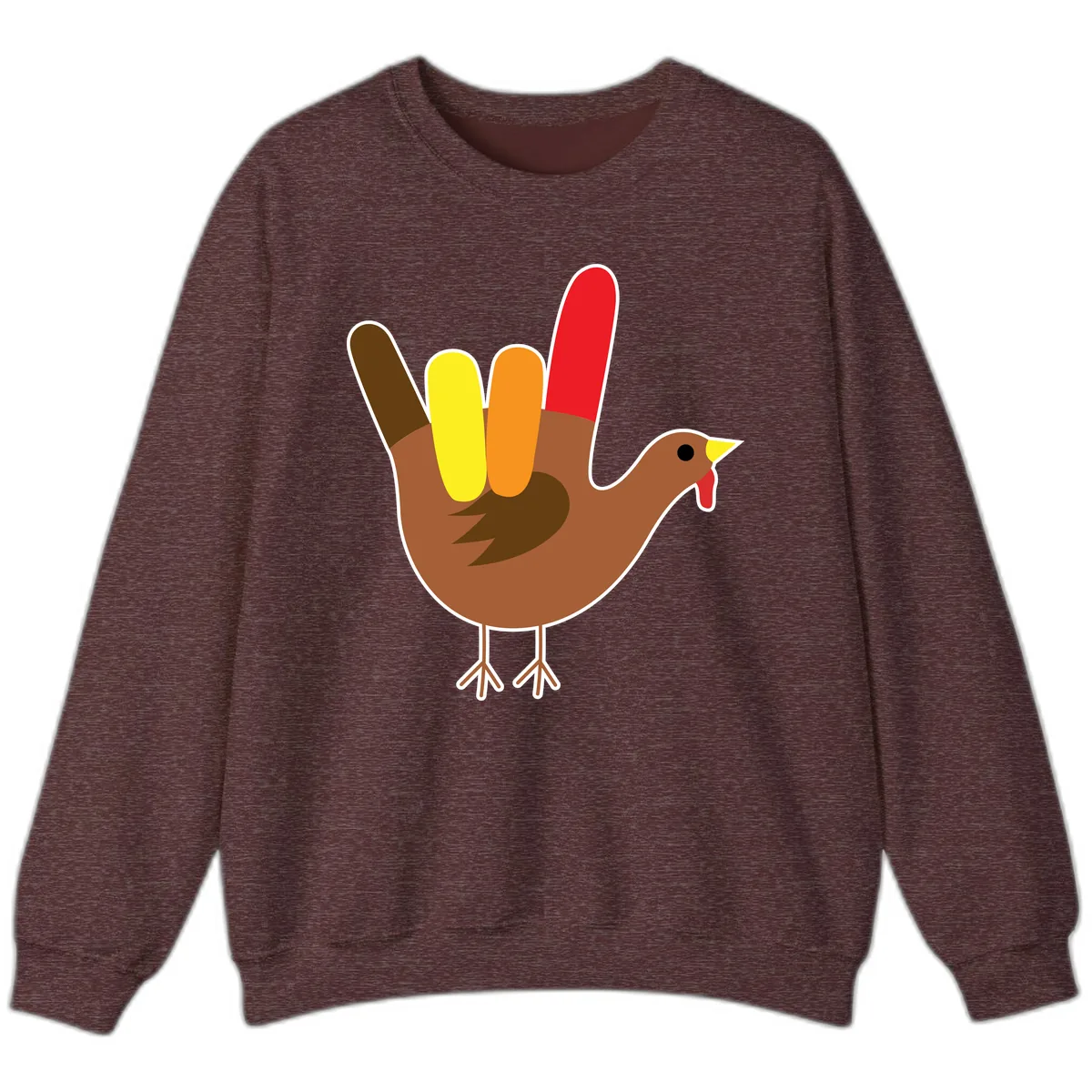 Turkey Hand Sign Thanksgiving Illustration Sweatshirt in Heather Sport Dark Maroon