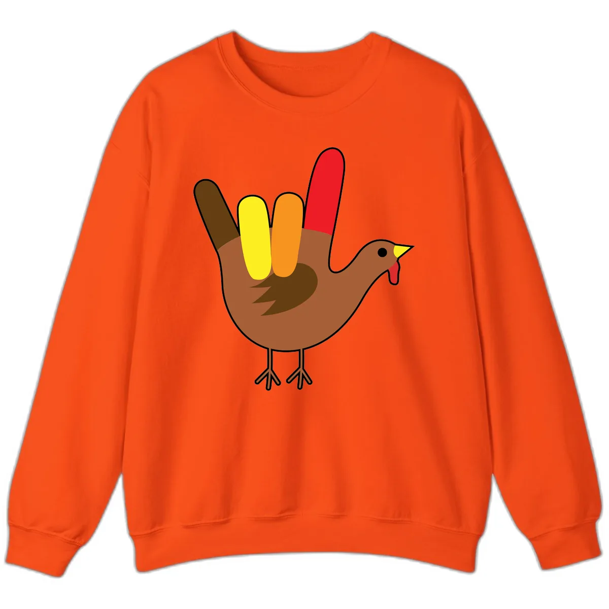 Turkey Hand Sign Thanksgiving Illustration Sweatshirt in Orange