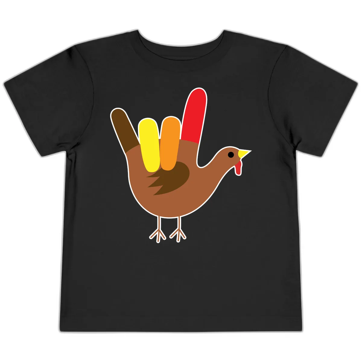 Turkey Hand Sign Thanksgiving Illustration Toddler T-Shirt in Black