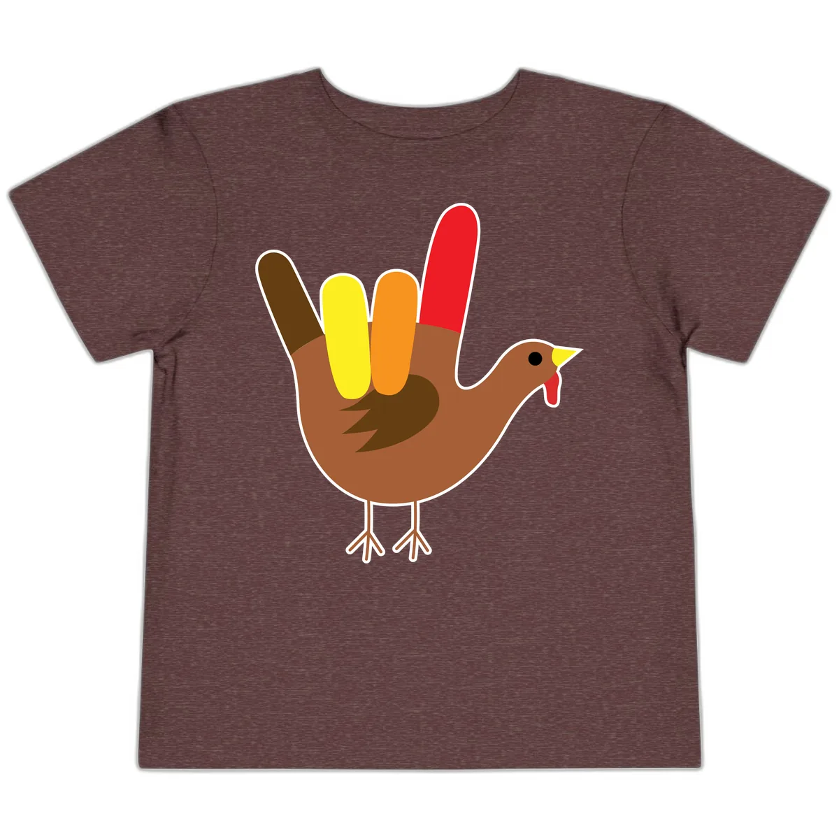 Turkey Hand Sign Thanksgiving Illustration Toddler T-Shirt in Heather Maroon