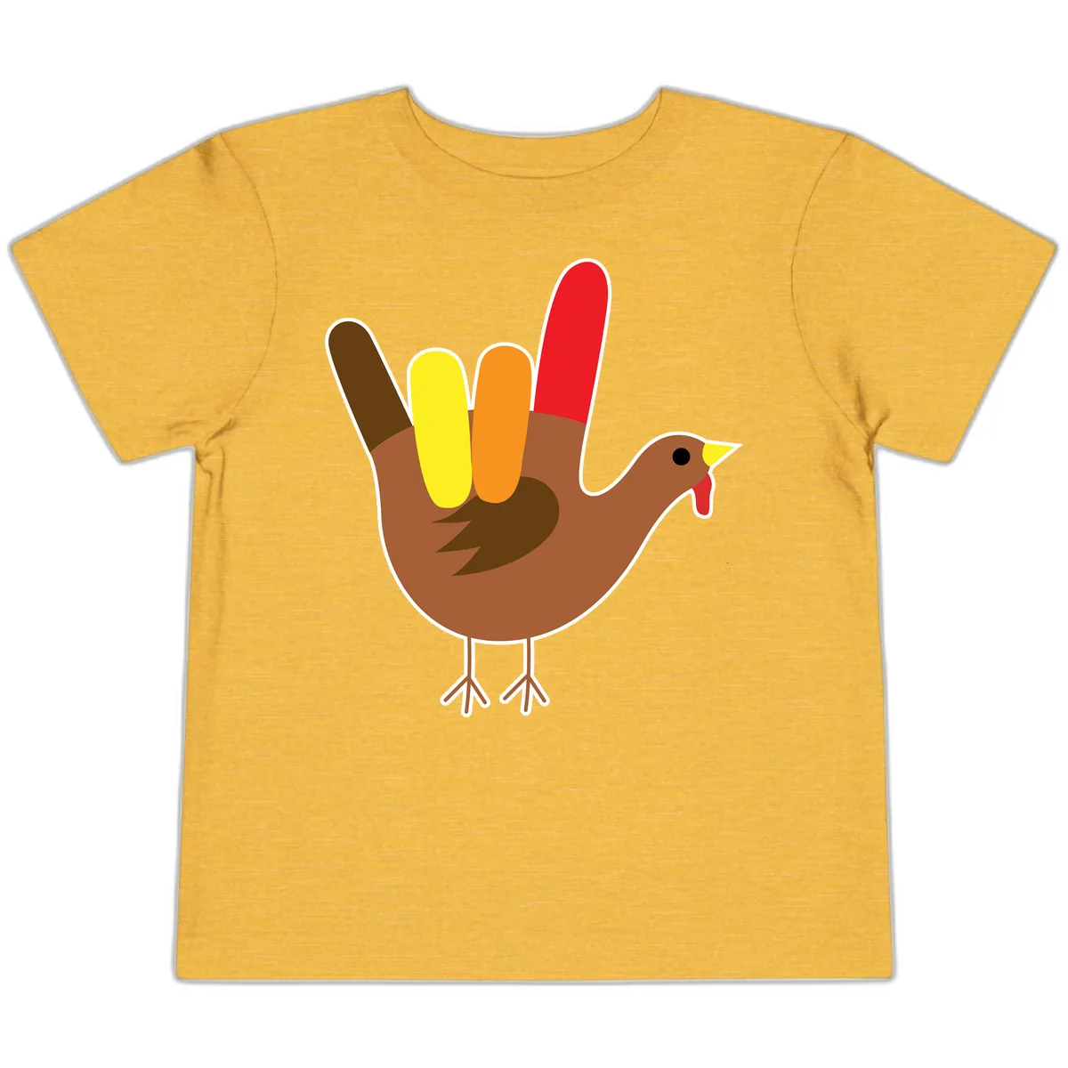 Turkey Hand Sign Thanksgiving Illustration Toddler T-Shirt in Heather Yellow Gold
