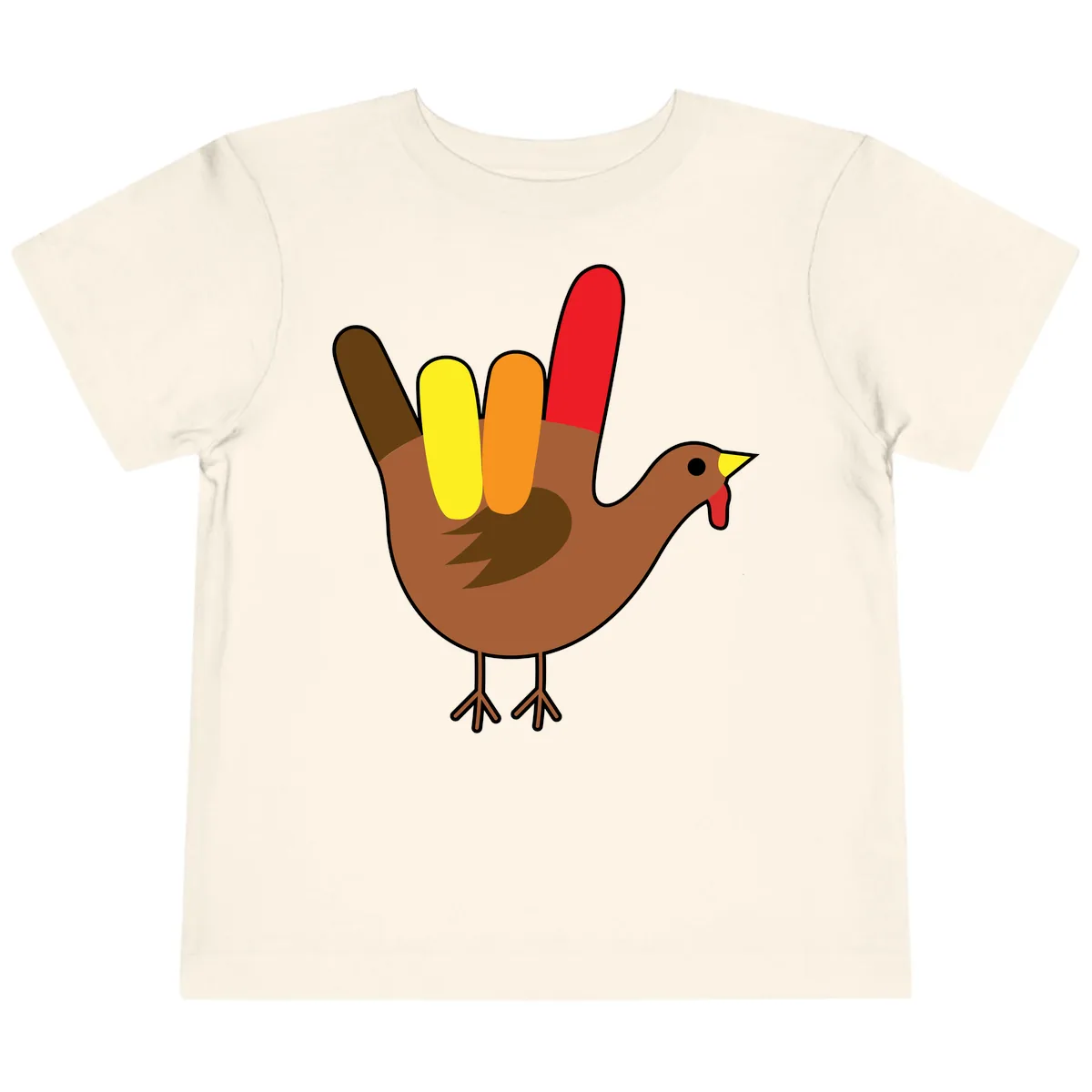 Turkey Hand Sign Thanksgiving Illustration Toddler T-Shirt in Natural