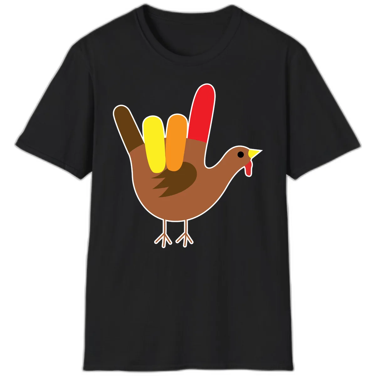 Turkey Hand Sign Thanksgiving Illustration T-Shirt in Black