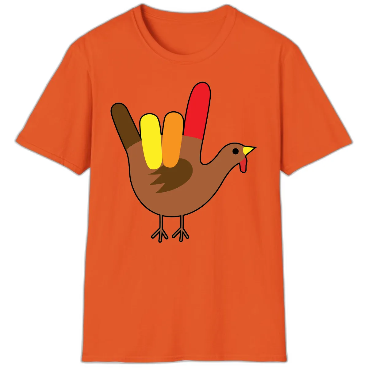 Turkey Hand Sign Thanksgiving Illustration T-Shirt in Orange