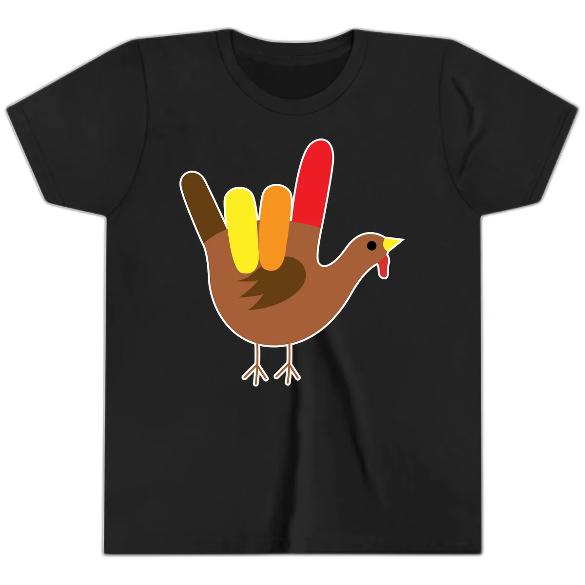 Turkey Hand Sign Thanksgiving Illustration Youth T-Shirt in Black