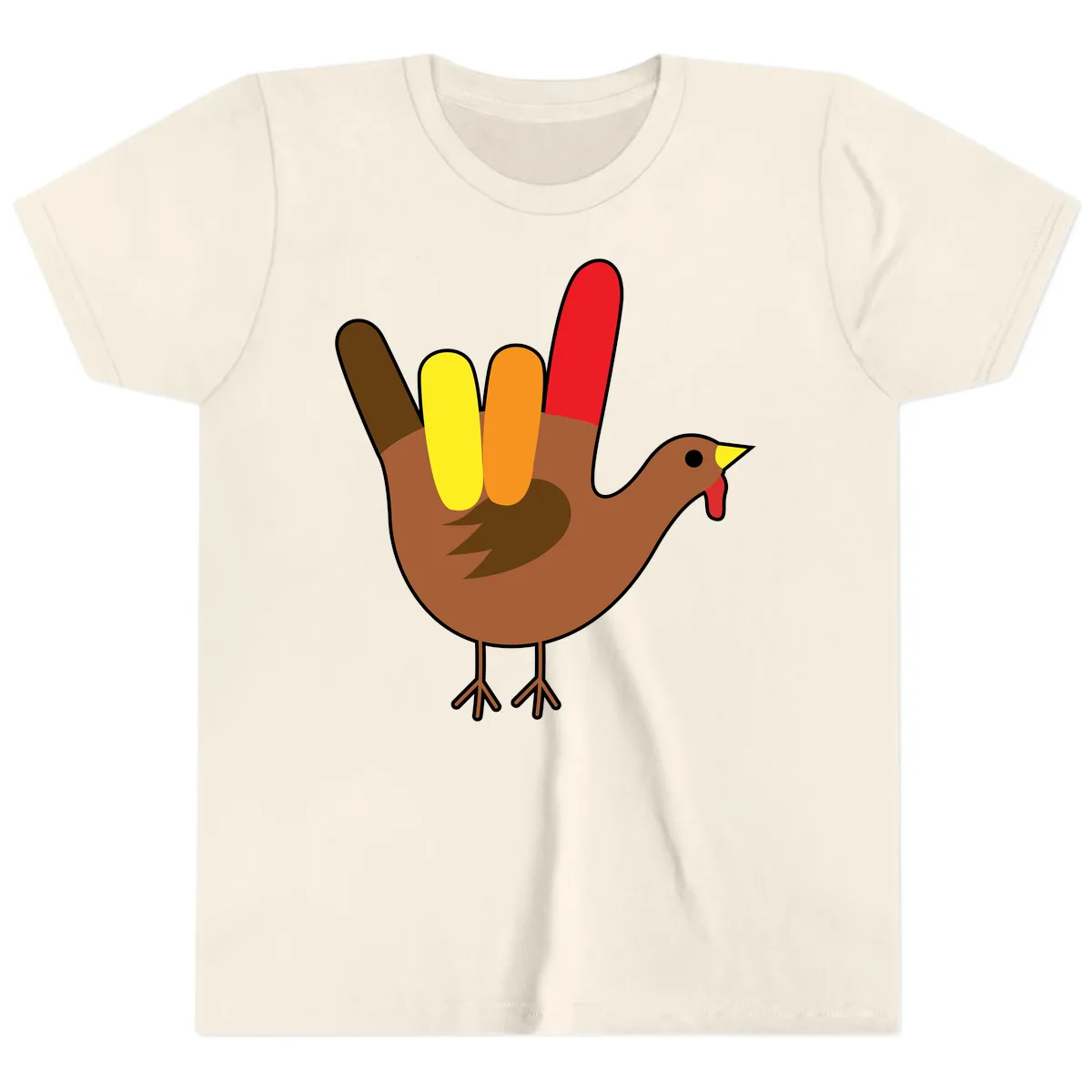 Turkey Hand Sign Thanksgiving Illustration Youth T-Shirt in Natural