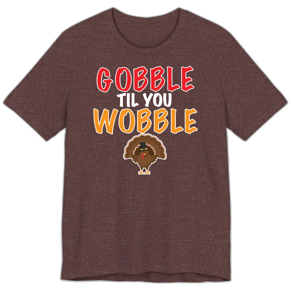 Gobble Til You Wobble Turkey Design Premium T-Shirt in Heather Maroon