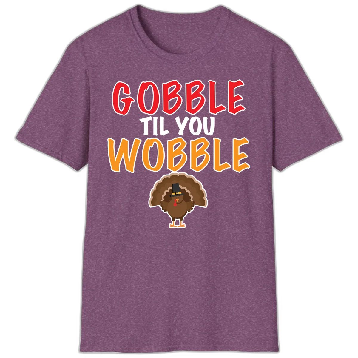 Gobble Til You Wobble Turkey Design T-Shirt in Heather Maroon
