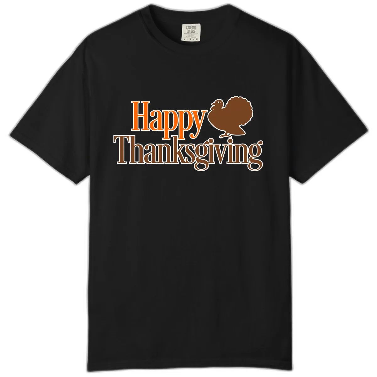 Happy Thanksgiving Turkey Illustration Comfort Color in Black