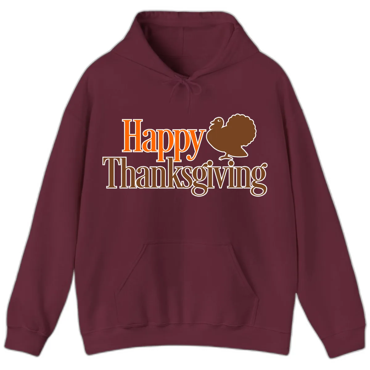 Happy Thanksgiving Turkey Illustration Hoodie in Maroon