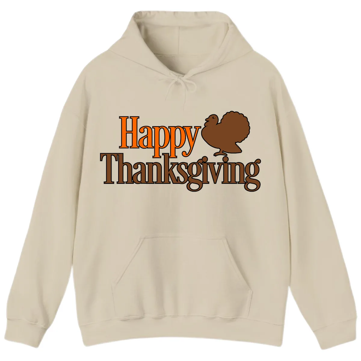 Happy Thanksgiving Turkey Illustration Hoodie in Sand