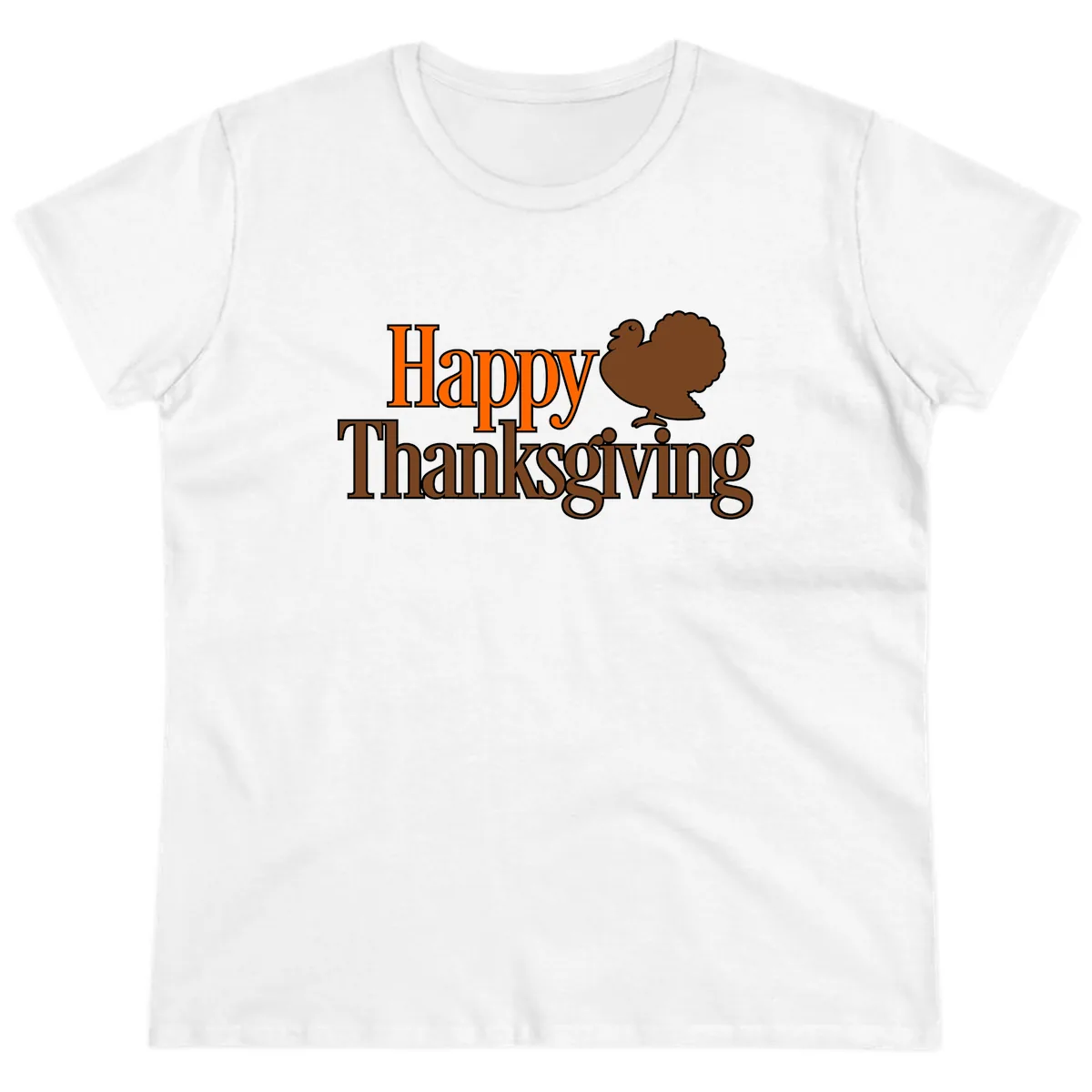 Happy Thanksgiving Turkey Illustration Ladies Tee in White