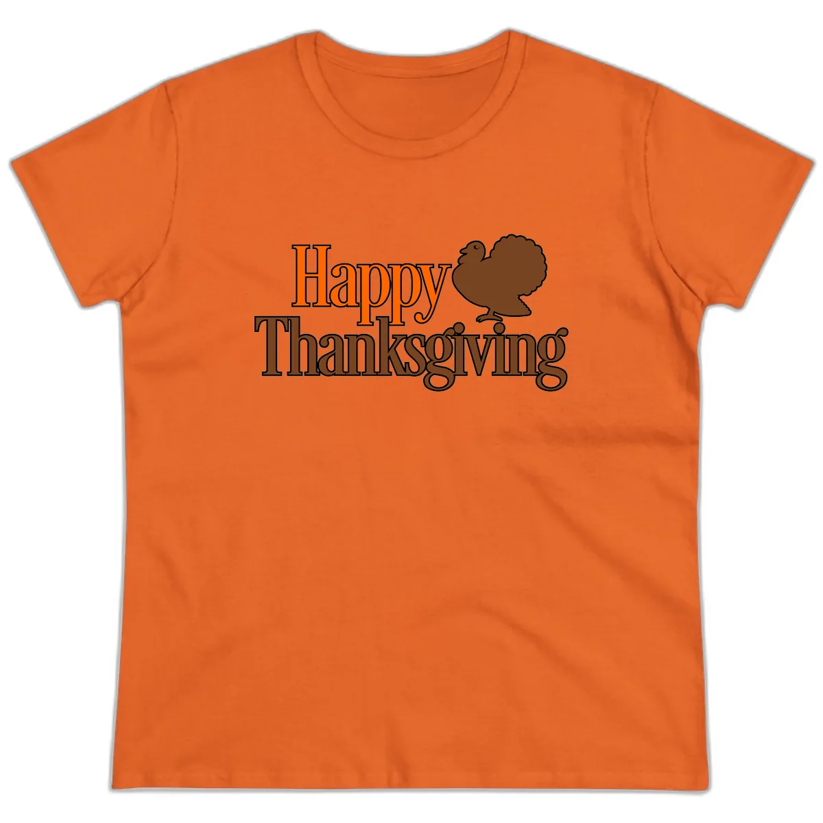 Happy Thanksgiving Turkey Illustration Ladies Tee in Orange