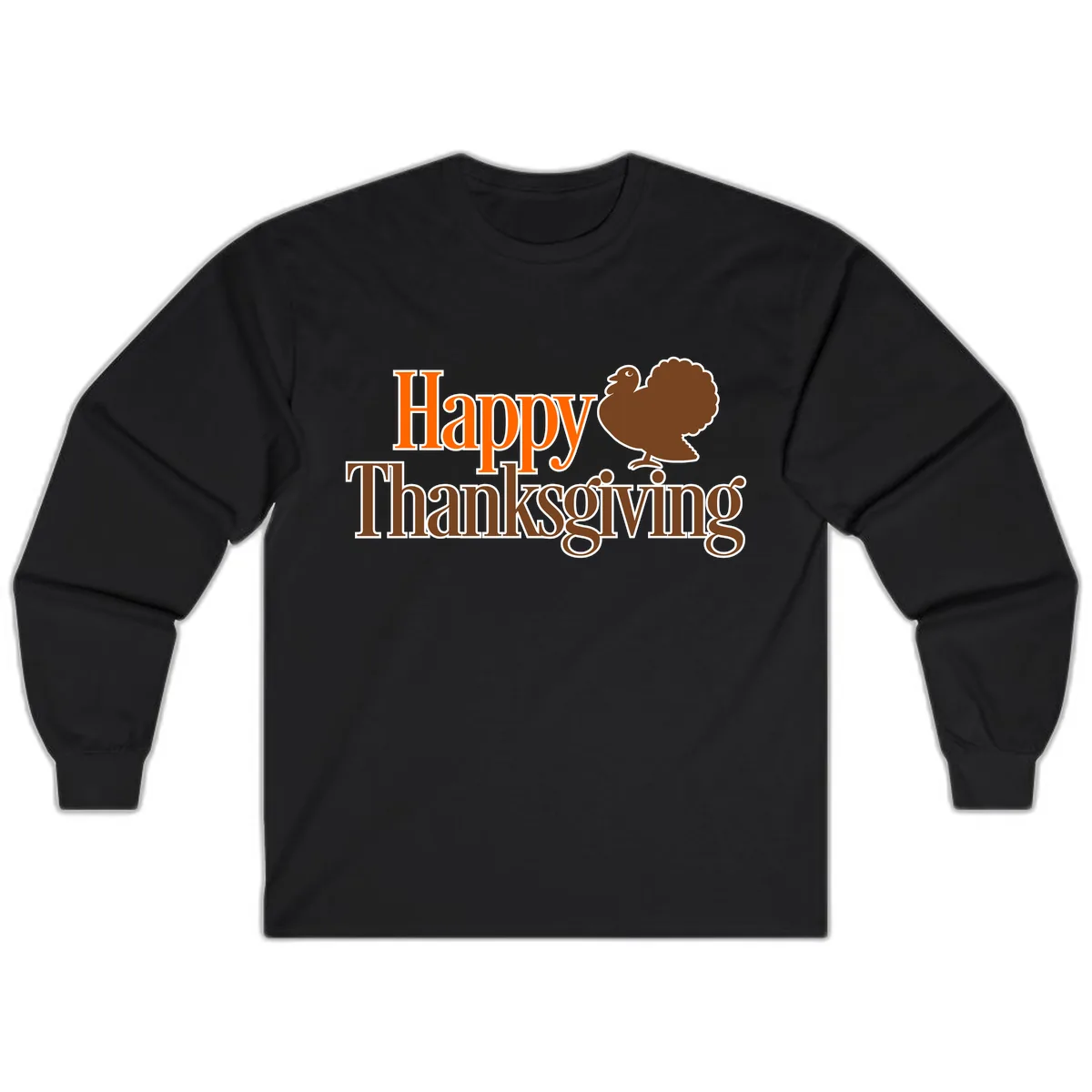 Happy Thanksgiving Turkey Illustration Long Sleeve in Black