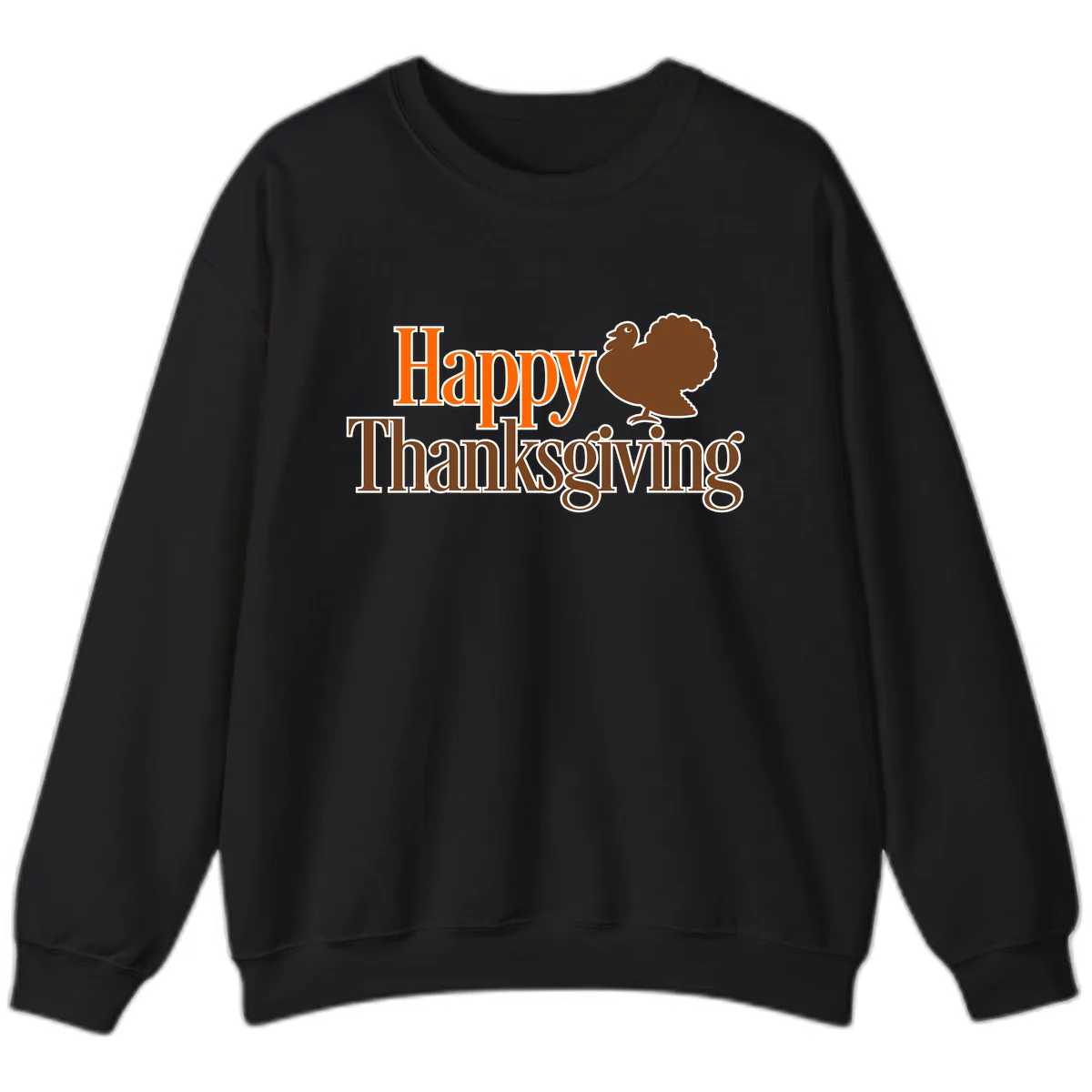 Happy Thanksgiving Turkey Illustration Sweatshirt in Black
