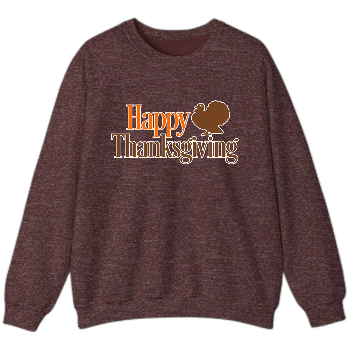 Happy Thanksgiving Turkey Illustration Sweatshirt in Heather Sport Dark Maroon