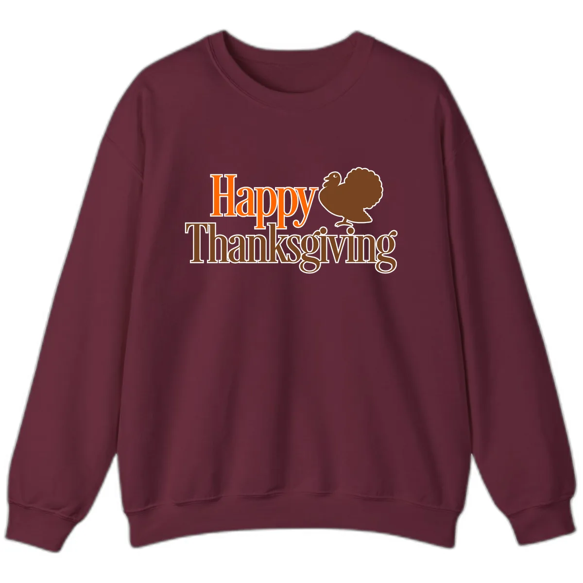 Happy Thanksgiving Turkey Illustration Sweatshirt in Maroon