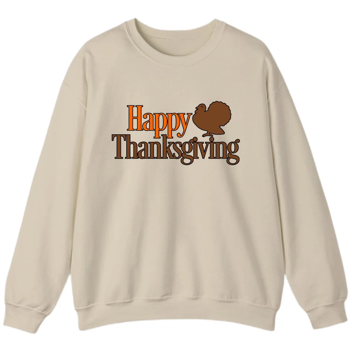 Happy Thanksgiving Turkey Illustration Sweatshirt in Sand