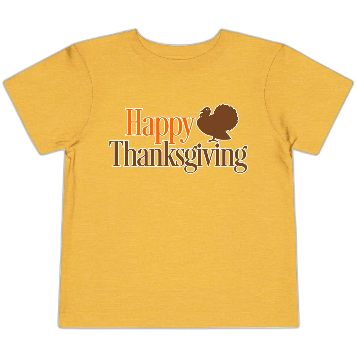 Happy Thanksgiving Turkey Illustration Toddler T-Shirt in Heather Yellow Gold
