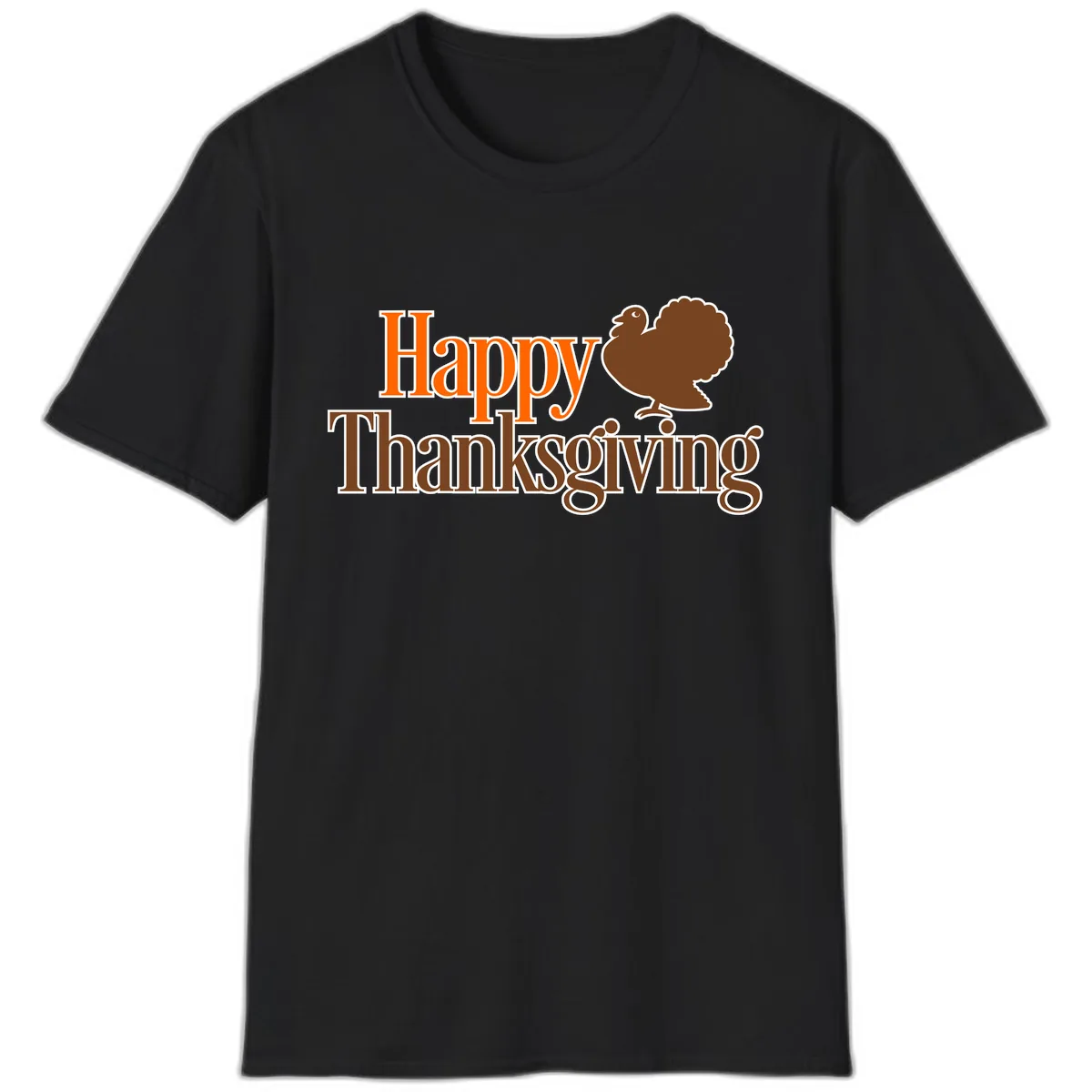 Happy Thanksgiving Turkey Illustration T-Shirt in Black
