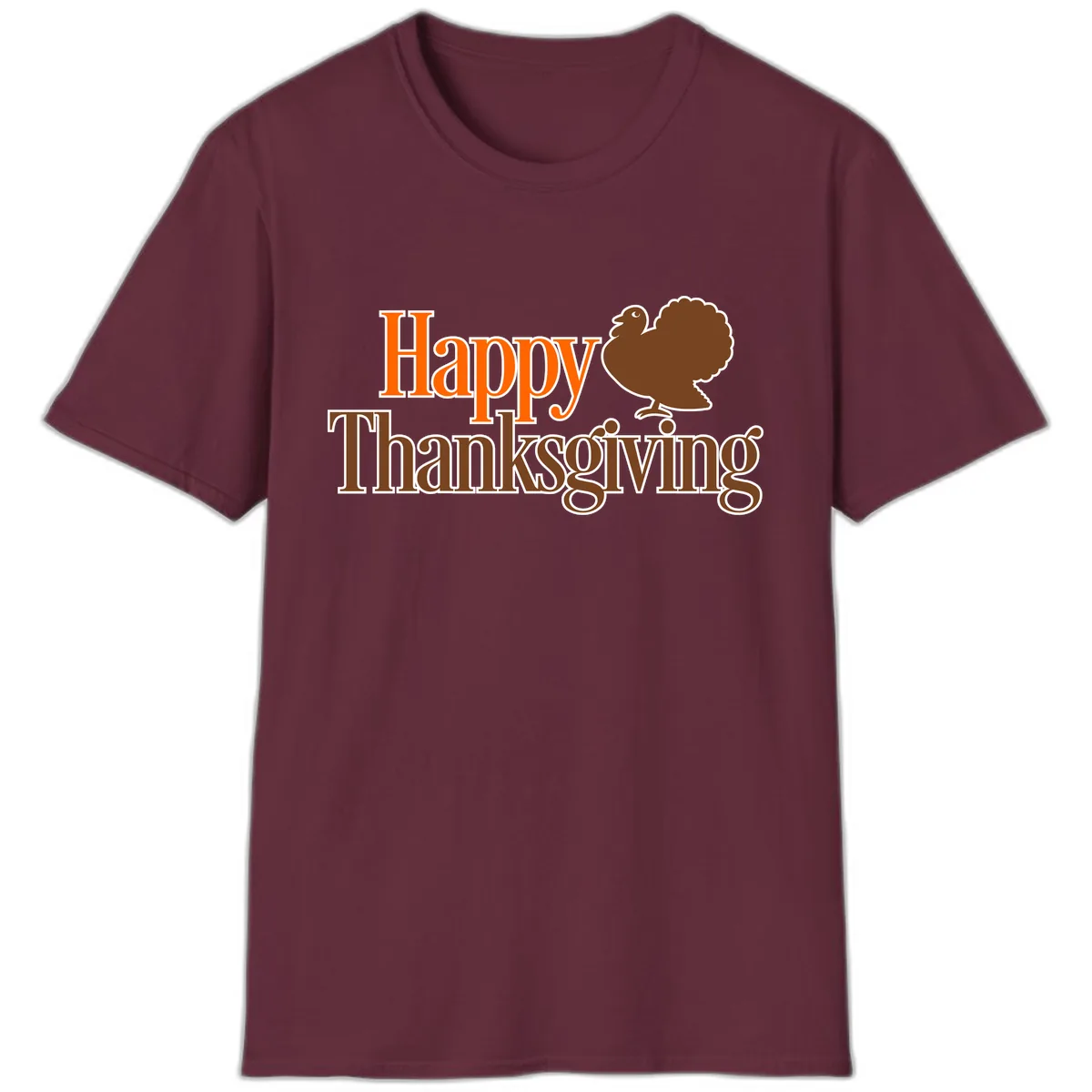 Happy Thanksgiving Turkey Illustration T-Shirt in Maroon