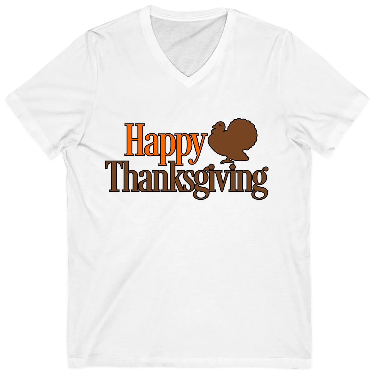 Happy Thanksgiving Turkey Illustration V-Neck in White