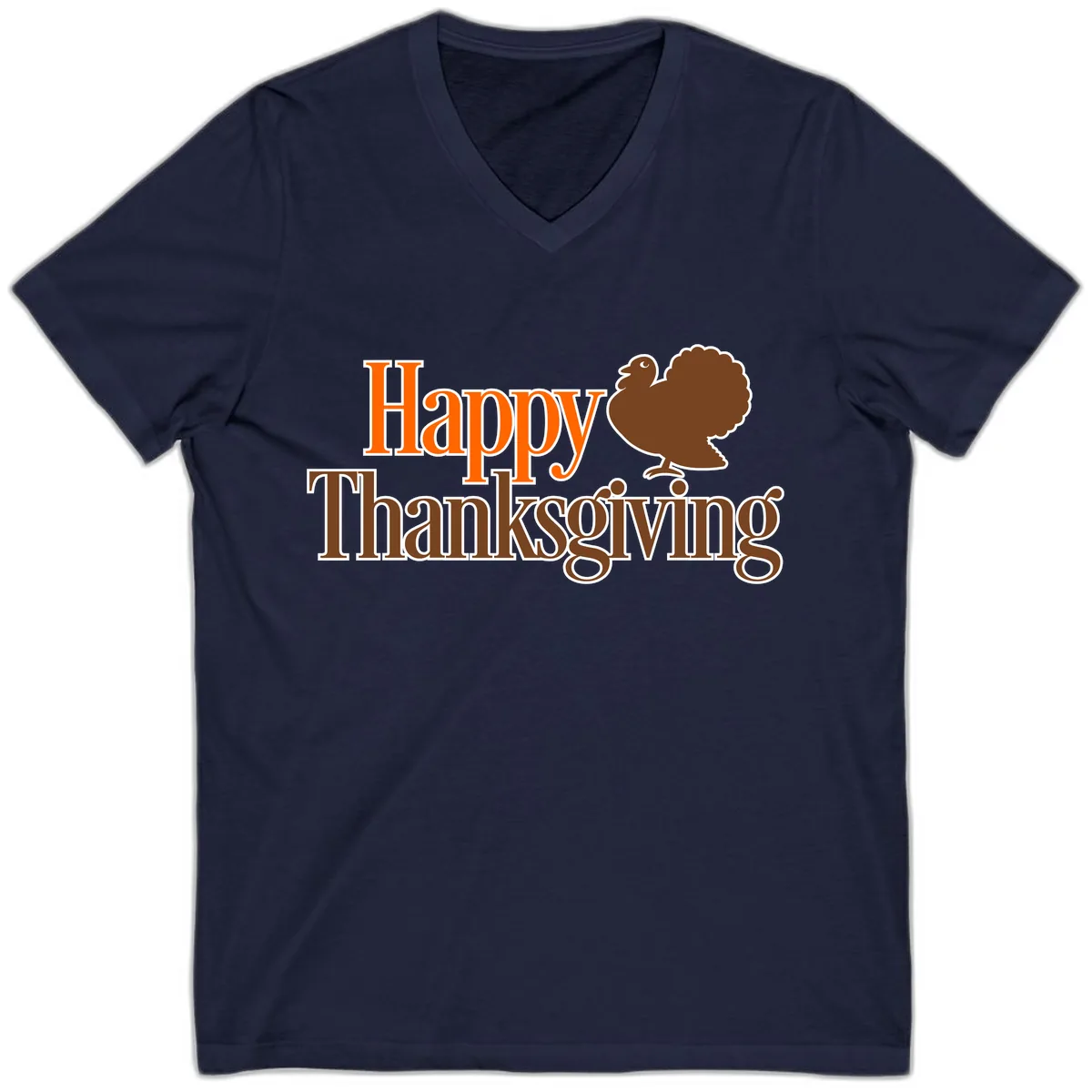 Happy Thanksgiving Turkey Illustration V-Neck in Navy