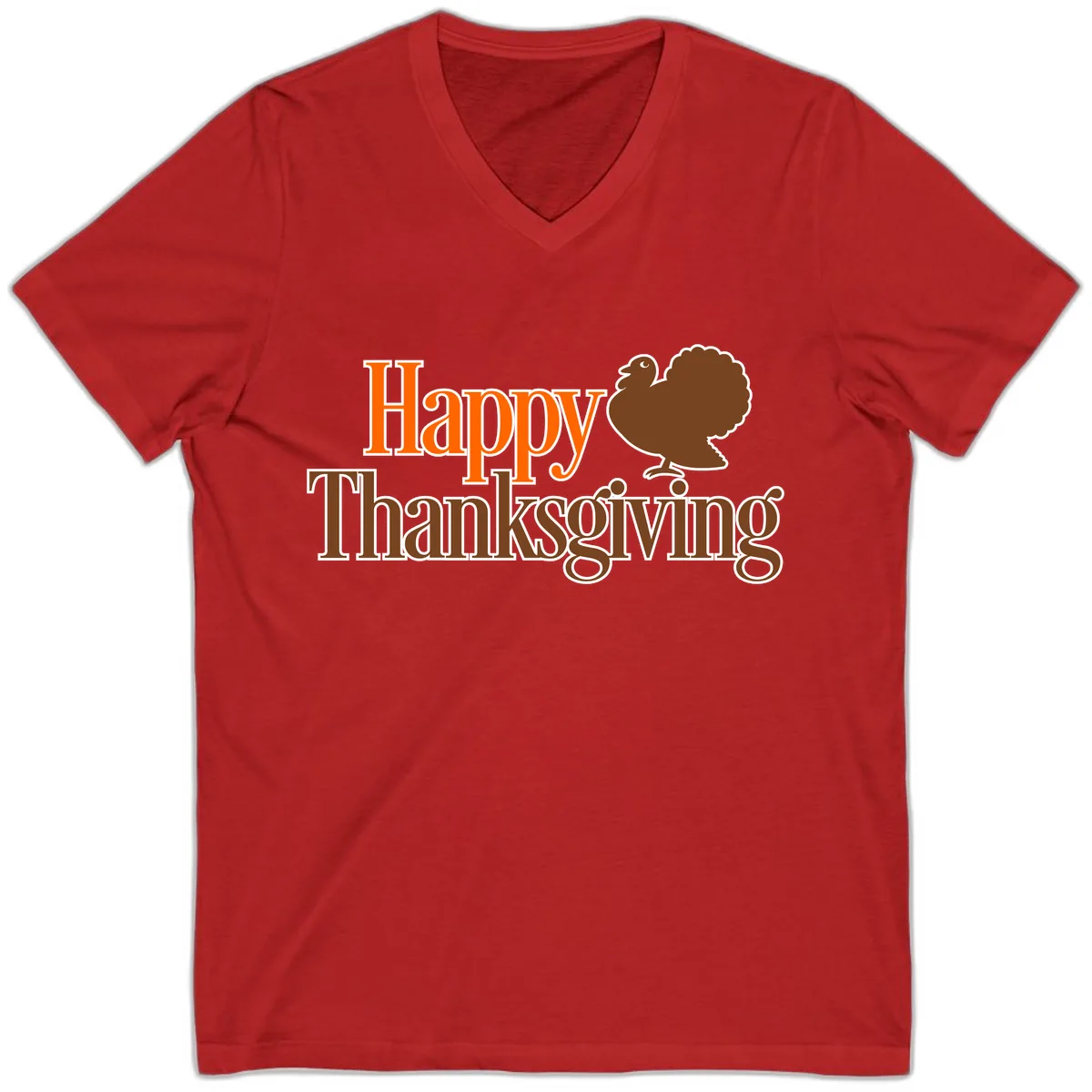 Happy Thanksgiving Turkey Illustration V-Neck in Red